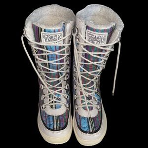 Coach Peggey Shearling Lined Multicolored Quilted Logo Lace Up Boots